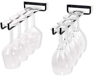 2 Pack Wine Glass Racks Wall Mounted Hanging Rack Shelf Wine Cup Display Stand for Cabinet and Bar 30cm(Black)