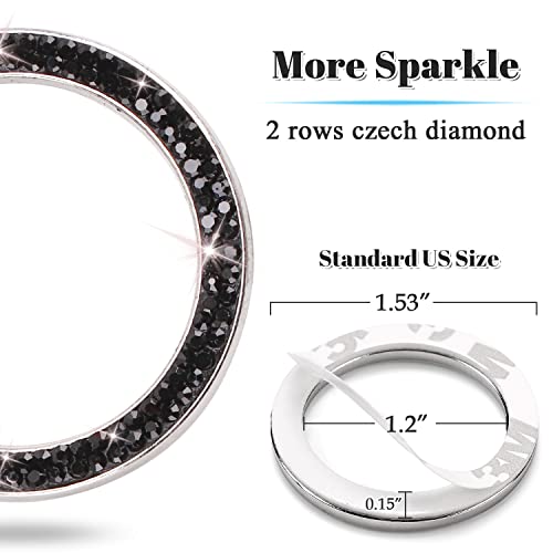 Image of ToBeQueen Bling Push Start Button Cover Ring, Interior Crystal Diamond Rhinestone Engine Start Stop Ring Emblem Decoration Sticker, Black Bling Car Accessories for Women, Black