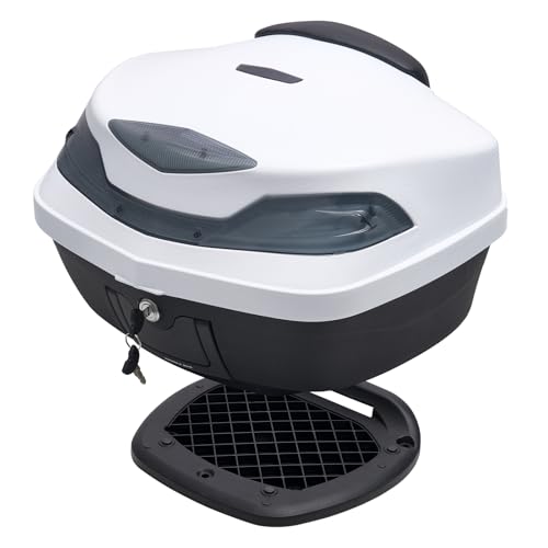 Comie motorcycle tail bag motorcycle trunk box motorcycles accessories motor cycle bag storage scooter trunk motor cycle top case w/Soft Backrest, Lock, Handle for Helmet - 48L Capacity(White)