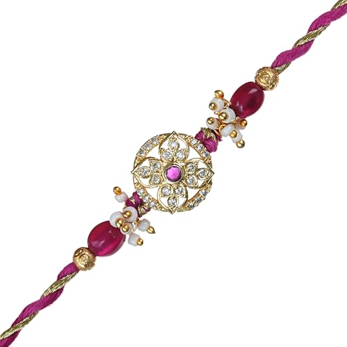 Image of eCraftIndia Beautiful Flower Rakhi for Brother Bhaiya Bhai with Best Bro Ever Fridge Magnet | Roli Chawal Pack