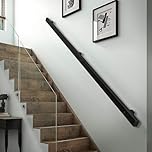 Hamankim Stair Handrails for Walls, 1m 1.5m 2m 2.5m 3m Metal Wrought Iron Square Pipe Staircase Banister, Modern Non-Slip Grab Rail for Outdoor Indoor Steps, Black(2ft/60cm)