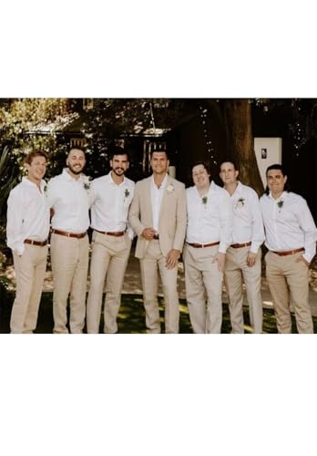 Men's Slim Fit Linen 2 Piece Suit Casual Lightweight Summer Beach Blazer Pants Set3