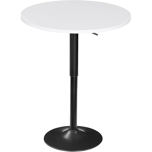 HOOBRO Bar Table, Height-Adjustable Round Pub Table 27-35.4 Inches with Sturdy Base, Modern Style, Easy to Assemble, Suitable for Small Space, White BW58BT01G1