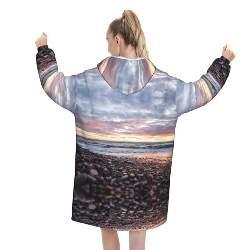 Couverture à capuche oversize flanelle pour femme pull chaud imprimé - 6