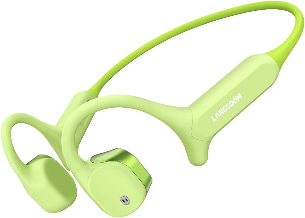 Langsdom AirWave Max Open-Ear Headphones for Running, IP67 Waterproof, 17H Playtime, App EQ Control, Lightweight Secure Fit (Avocado Green, XL)