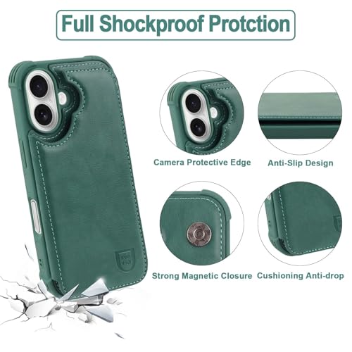 VANAVAGY Wallet Case for iPhone 16 with Card Holder, Forest Green by VANAVAGY - Used condition - Image 3
