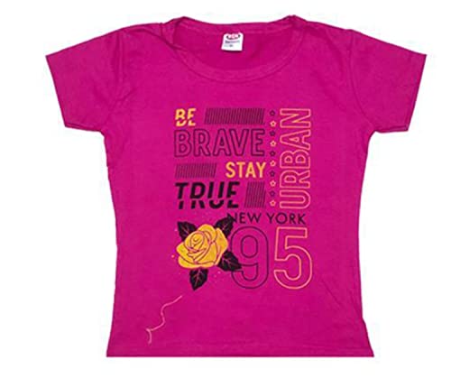 Image of Grils Printed Cotton Half Sleeve Regular Fit Casual t-Shirts Set Combo (Pack of 5)