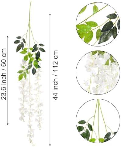 CEWOR 12pcs Wisteria Hanging Flowers 3.7 Ft Artificial Vine Fake Garland Silk String for Wedding Party Garden Outdoor Greenery Home Wall Decoration (White)