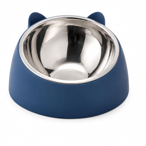 Image of PetVogue Pet Feeding Bowl for Dogs & Cats | Stainless Steel Food Bowl with Durable Plastic Base | Cute Cat Ear Design | Easy to Clean Food & Water Bowl for Cats, Puppies & Small Dogs (Blue)