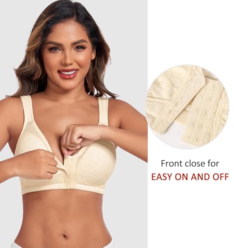DotVol Women's Plus Size Front Closure Minimizer Bras Comfort Wirefree Non Padded Back Support Posture Bra3