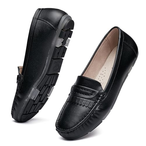 Image of Women's Business Loafers Work Casual Flats Shoes Lightweight Penny PU Leather Slip On Walking Shoes