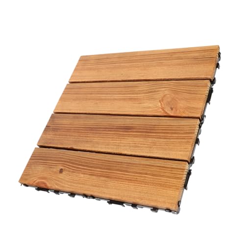 Hemobllo Outdoor Interlocking Decking Tiles 30x30cm Engineered Wood Flooring Balcony Patio Waterproof Deck Tiles Reinforced Base and Wood Oil Coating 2.4cm Thickness for Garden and Terrace
