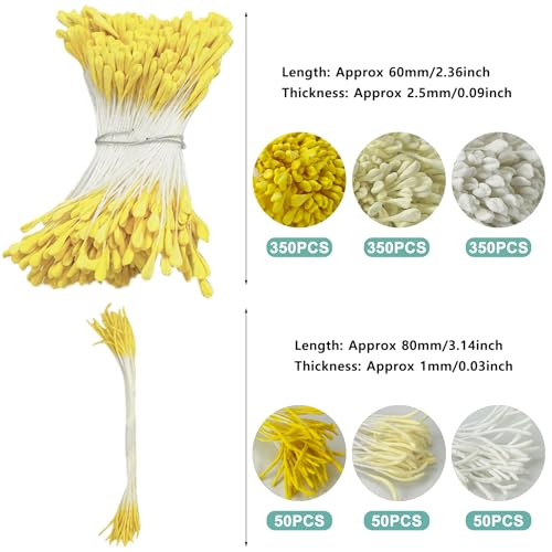 CiShow 1200 STK Blumen Staubblätter, 2.5+1mm Malzförmige Künstliche Staubblatt, Doppelköpfe Perle Blume Staubblatt, Matte Simulierten Stamens, Mini Künstliche Doppelköpfe Perle Blume für DIY Handwerk