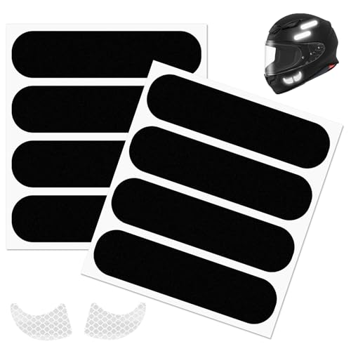 KQDRAVINE 8 Bande Reflechissante Casque Moto Noir avec 2 Autocollants Cornes de Diable, Résistants aux Intempéries Autocollant Casque Moto Reflechissant Noir, StickersCasqueMoto