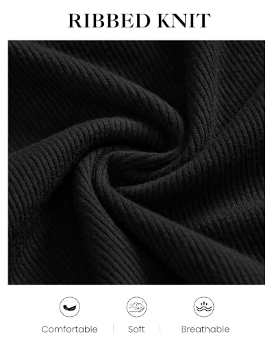 Okiwam Long Sleeve Shirts for Women Scoop Neck Ribbed Henley Tops Black,XL - image 6
