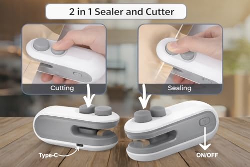 Image of WEJIT Portable Mini Sealing Machine for Food Packets | 2-in-1 Heat Sealer & Cutter, Plastic Sealing, USB Rechargeable, Snack Bag Sealer