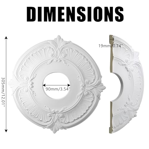 Image of Uenhoy Split Lighting Ceiling Medallions for Light Fixtures and Ceiling Fans, 11.6 inch OD x 3.5 inch ID Vintage Ceiling Cover Plate, PU Ceiling Fan Medallion, White