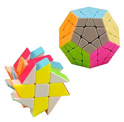 Speed Cube Set Ahyuan 2 Pack Magic Speed Cube Bundle 3x3x3 Megaminx Cube Windmill Cube Sturdy and Smooth Stickerless Speed Cubes Collection Puzzles Toy for Children and Adults