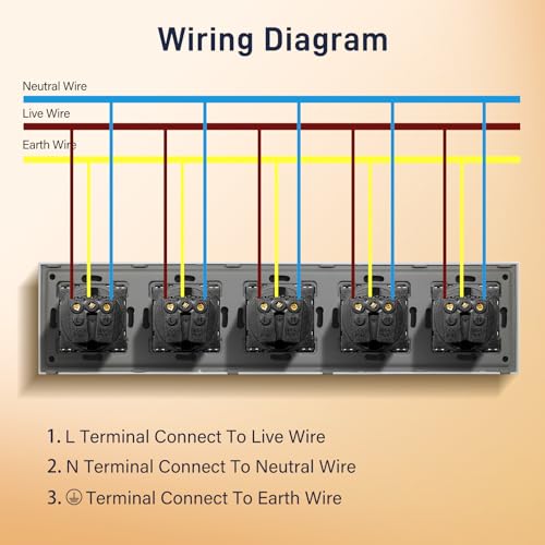 BSEED Schuko Steckdosenleiste 5 Fach Kristall Glas Platte - F&uuml;nffach Steckdose 16Amp 370mm Golden - Verl&auml;ngerungssteckdosen Mehrfachsteckdose Wandsteckdose