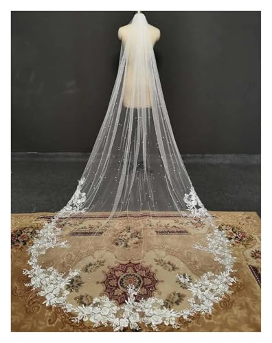 Elegant Vintage Pearl Bridal Veil with Sequined Appliques - Long