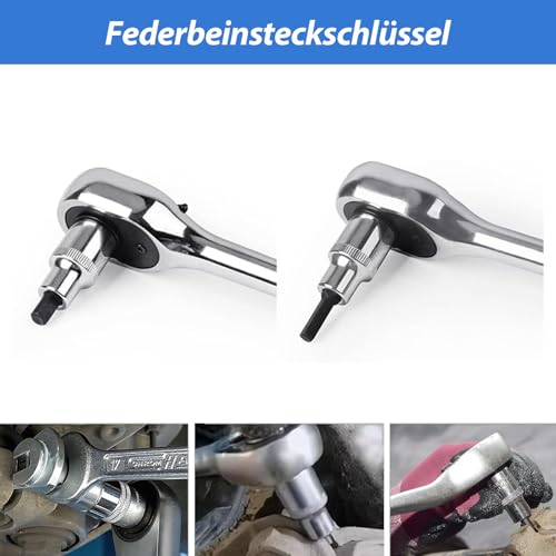KEBMCHN Federbein-Spreizer-Set 5-teilig, inkl. Handschuhen & Schraubenschlüssel, Federspanner-Werkzeug für Stoßdämpfer-Arbeiten - Nur mit 10mm Werkzeug, max. 13 Nm (Schwarz)