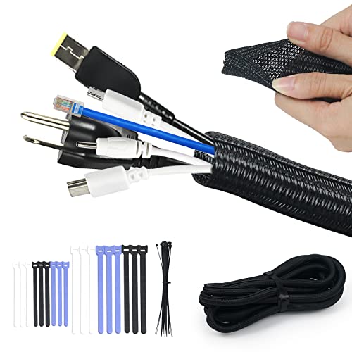 suruikei 5m Kabelschlauch Schwarz, 13-20mm Kabelkanal Selbstschließend Kabelführung Schreibtisch Kabel Organizer | Kabelmanagement für TV Computer, Kabelschutz für Katze Hund (13-20mm, Schwarz) Cover