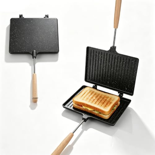 Double Sided Frying Pan, Sandwich Maker, Grilled Cheese Maker Nonstick Flip Pan Sandwich Toaster Maker Flip Grill Pan, Grilled Sandwich and Panini Maker Pan with Non-Stick Plates