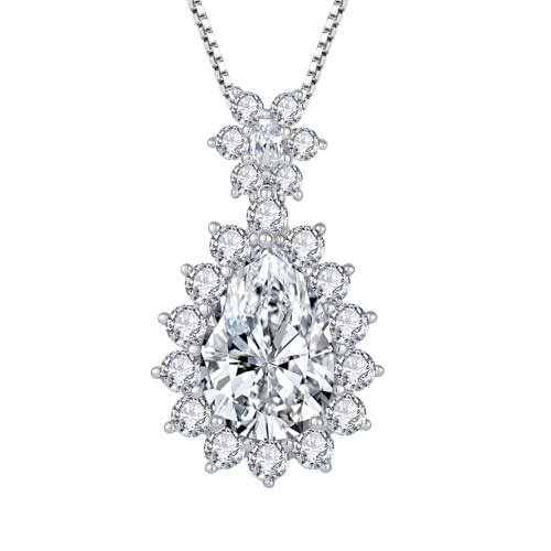 Image of JO WISDOM Teardrop Necklace 925 Sterling Silver April Birthstone Cubic Zirconia Pendant with Chain Jewellery for Women