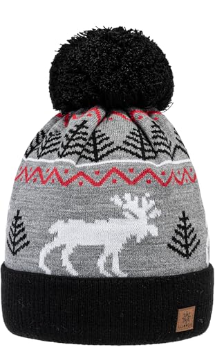 MFAZ Morefaz Ltd Wintermütze für Damen und Herren, Unisex, Weihnachtsmütze mit Rentiermotiv, mit warmem Fleecefutter (DE/NL/SE/PL, Alphanumerisch, Einheitsgröße, M, Black)