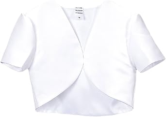 Girls White Short Sleeve Satin Bolero Jacket - Size 12