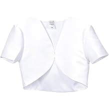 Girls White Short Sleeve Satin Bolero Special Occasion Communion Church Jacket - White -