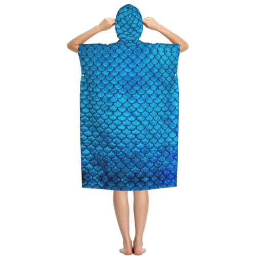Poncho en microfibre léger et absorbant à motif écailles bleues avec grande capuche - 3