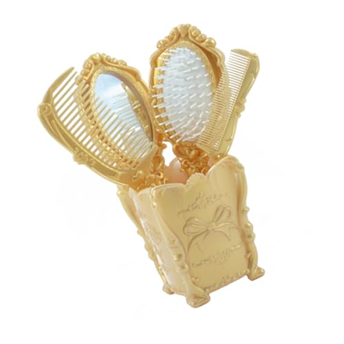 OUNONA Juego De Peine Antiestático Con Espejo, Peines Masajeadores Para Cuero Cabelludo, Set Portátil Para Salón De Belleza, Unisex, Uso Diario Casa o Peluquería, Estuche Pvc Color Oro Rosa