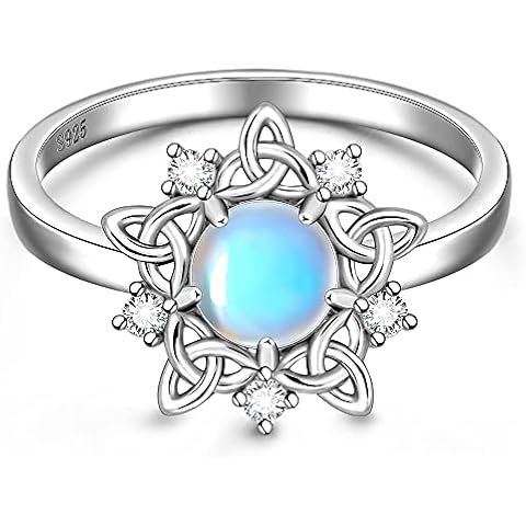 Celtic Knot Moonstone Ring June Birthstone Eternity Celtic Engagement Knot Rings for Women Sterling Silver Vintage Jewelry Irish Gifts Size 7-9, Sterling Silver, Moonstone Cover
