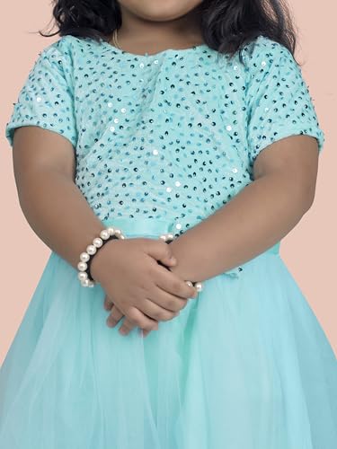 Image of Charming Girls' Kids Velvet & Net Frock with Knee-Length Short Sleeve A-line Round Neck Fit and Flare and Back Zipper Closure|Kids Dress for Baby Girls Birthday Outfit