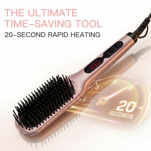 MEGAWISE Pro Ceramic Ionic Hair Straightener Brush for Home Salon | MCH Fast 20s Heating Tech with Auto-Off Safety | Anti-Scald with Universal Dual Voltage | Rotatable Power Cord