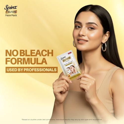 Image of Spinz DeTan Face Pack with Besan, Honey & Kojic Acid | Tan Removal cream for Brightening & Glow | Salon-like Glow in 15 mins | 72g, Pack of 6 (12g x 6)