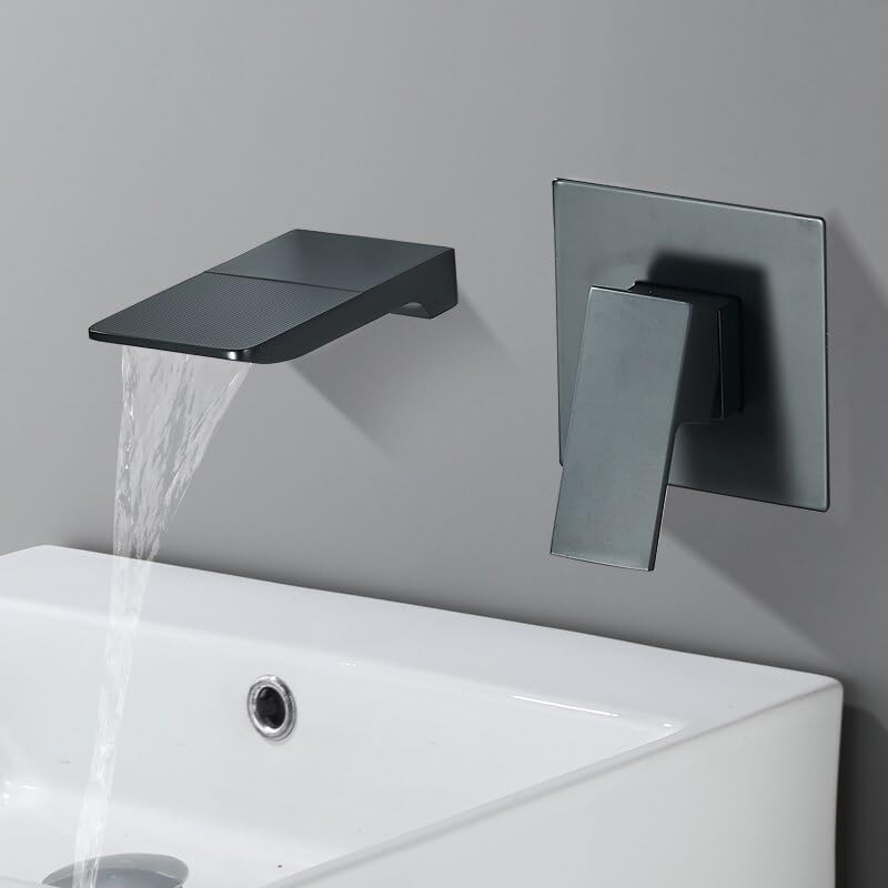 Concealed Bathtub Faucet Wall Mounted Waterfall Basin Faucet Hot and Cold Bathroom Faucets Brass Bathtub Tap Single Handle (Color : SLT201-G)