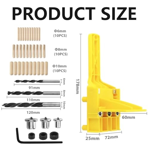 NIYATA 44 pcs Dowel Jigt, Dowelling Jig, Self Centering Dowelling Jig, Woodworking Drill Guide Set for 6/8/10mm,Durable Doweling Hole Saw Tools for Precision Drilling and Easy Use