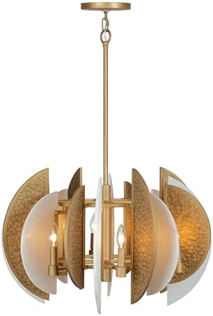 Minka Lavery 3464-788 Saint Martin Alabaster & Hammered Panels Chandelier, 8-Light 480 Total Watts, 18" H x 28" W, Ashen Gold