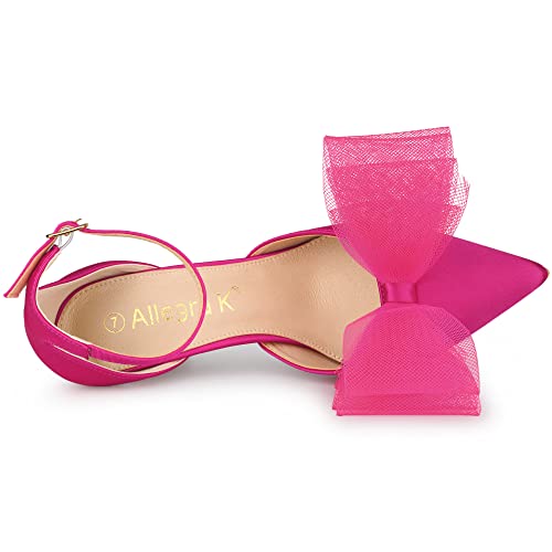 Allegra K Allegra K Women's Bow Tie Ankle Strap Stiletto High Hot Pink Heels Pumps 9 M US