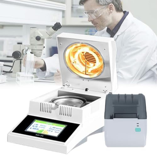 Digital Moisture Analyzer with Printer, High Accuracy 0.001-0005g & Adjustable Heating 60-160°C, Ideal for Grains, Food, and Agriculture Testing