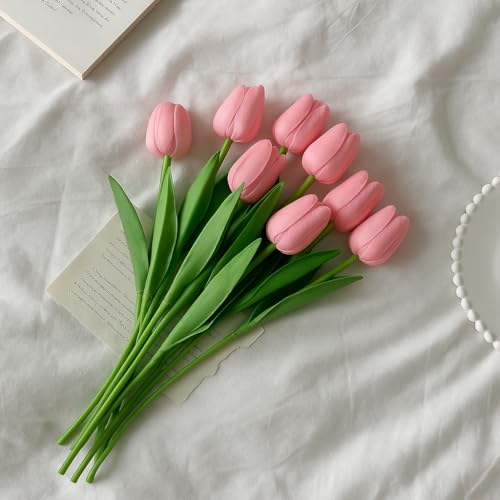 Image of Xtore inchSilk Tulip Bunch - Realistic Pink Artificial Flowers for Home Decor (Pack of 10, Pink)