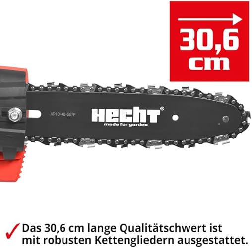 Bild 2 - HECHT Elektro-Hochentaster 971 W Ast-Kettensäge Profi-Astsäge Teleskop Motorsäge inkl. Tragegurt (750 Watt, Schwertlänge: 24 cm, Arbeitshöhe: bis ca 4 m)