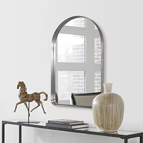 ANDY STAR Bathroom Mirror, 24" x 38" Silver Arched Mirror for Bathroom in Stainless Steel Metal Frame, Arch Top Rounded Corner 2" Deep Set Design Wall Mount Hangs Vertical