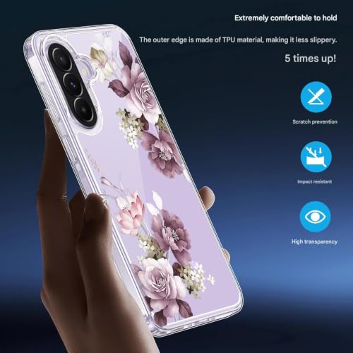 Image of Elzzi Clear Transparent Flower Cover for Samsung A37 / A57 5g Case Shockproof Case Floral Design Full Camera Protection Shockproof PC+TPU Covers for Girls & Women (Deep with Leaf)