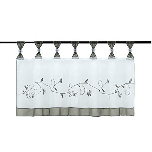 HongYa Rideau Brise-bise Voile Transparent Bistro Rideau avec Passants, Polyester Gris H/L 45/120cm Cover
