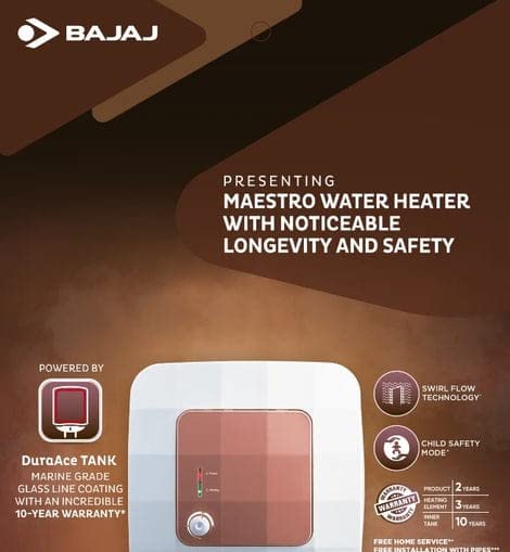 Buy Bajaj Maestro (150897) 10 L Storage Water Geyser, White u0026 Orange |  Marine Grade Glassline coating DuraAce Tank Online at Low Prices in India -  Amazon.in