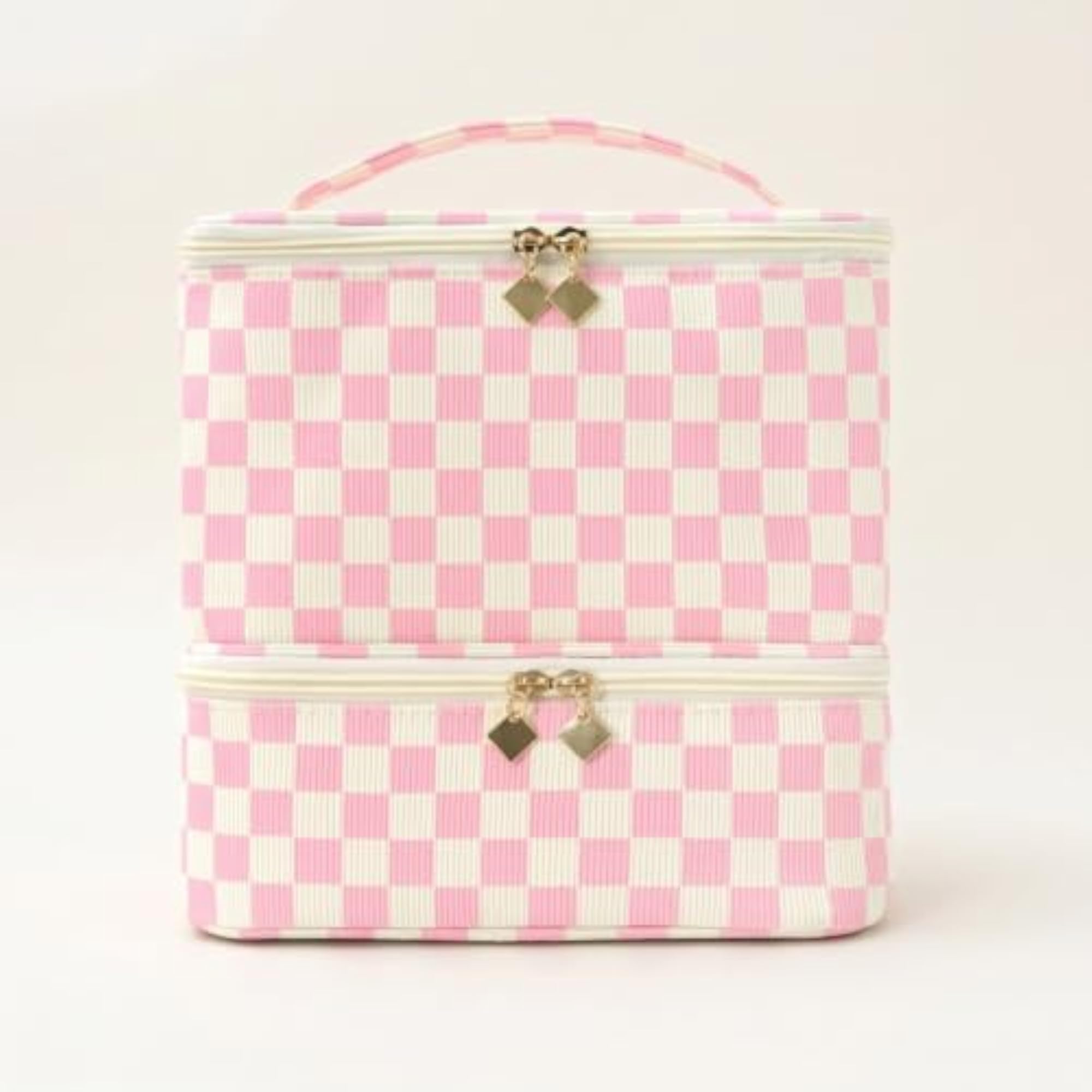 Two-Tier Quilted Nail Polish Organizer with Handle