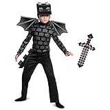 Disguise Ender Dragon Classic Costume and Minecraft Netherite Sword Bundle, Child Size L (10-12)